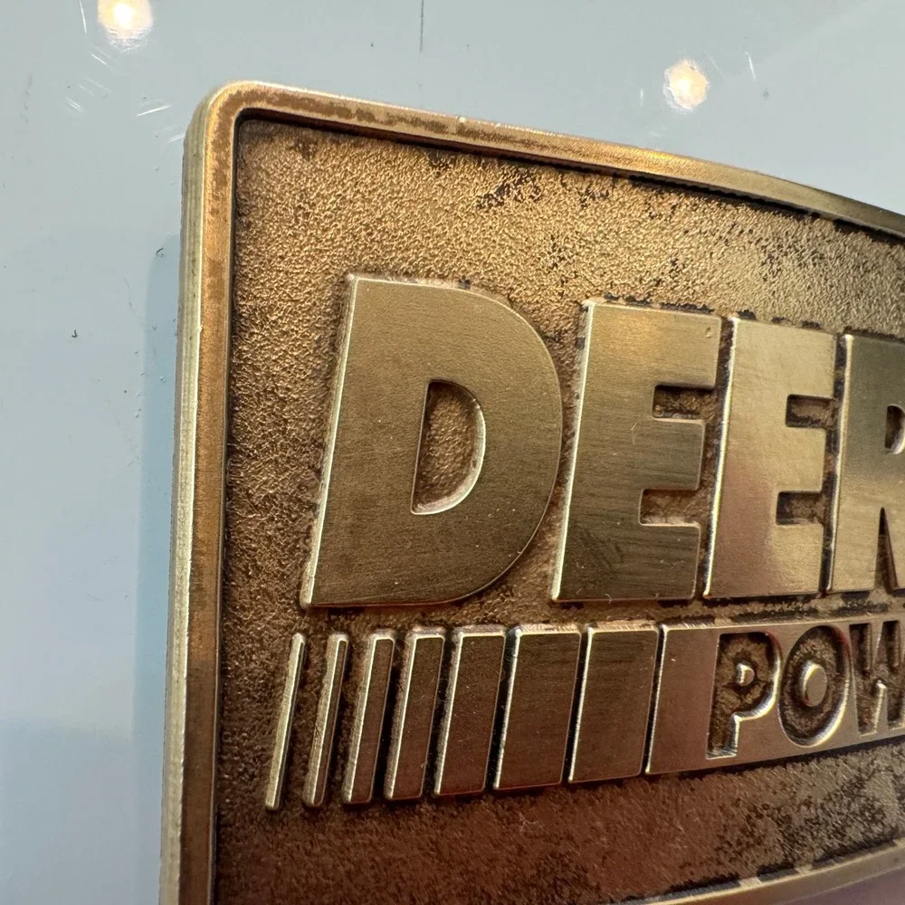 John Deere Power Belt Buckle‎ Vintage Brass Farm Tractor Equipment Expo 1994